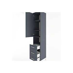 Hyperion Dolap 4 Raflı 3 Çekmeceli Tek Kapaklı 44x44x221 Antrasit-antrasit