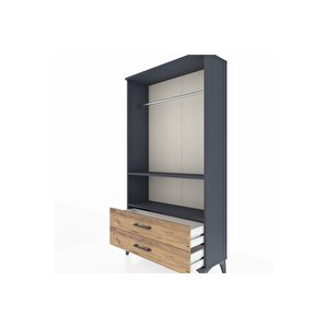 Arges Dolap 2 Raflı 2 Çekmeceli Tek Askılı 88x30x163 Antrasit-çam