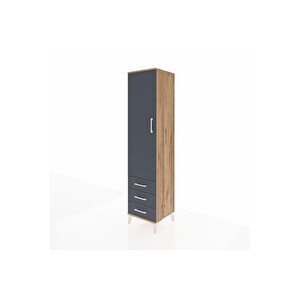 Hyperion Dolap 4 Raflı 3 Çekmeceli Tek Kapaklı 44x44x195 Çam-antrasit