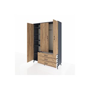 Hyperion Gardrop 6 Raflı 3 Çekmeceli Tek Askılı 132x44x195 Antrasit-çam