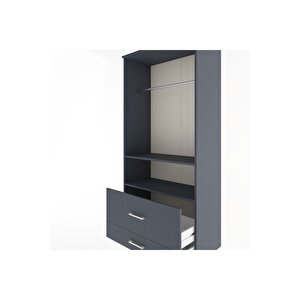 Hyperion Dolap 2 Raflı 2 Çekmeceli Tek Askılı 88x44x195 Antrasit-antrasit