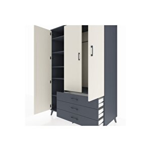 Kronos Dolap 6 Raflı 3 Çekmeceli Tek Askılı 132x59x195 Antrasit-aytaşı/antrasit