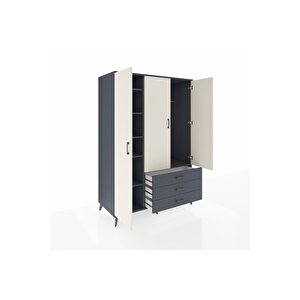 Kronos Dolap 6 Raflı 3 Çekmeceli Tek Askılı 132x59x195 Antrasit-aytaşı/antrasit