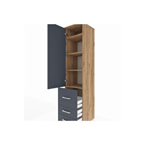 Hyperion Dolap 4 Raflı 3 Çekmeceli Tek Kapaklı 44x44x195 Çam-antrasit