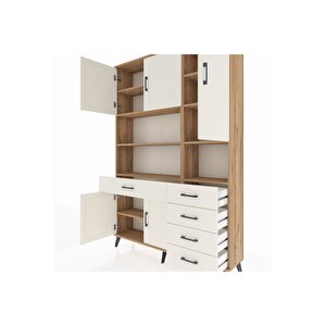 Arges Gardrop 9 Raflı 5 Çekmeceli 5 Kapaklı 132x30x195 Çam-aytaşı