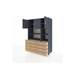 Kronos Dolap 8 Raflı 8 Çekmeceli 3 Kapaklı 132x59x195 Antrasit-antrasit/çam