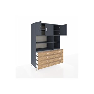 Kronos Dolap 8 Raflı 8 Çekmeceli 3 Kapaklı 132x59x195 Antrasit-antrasit/çam