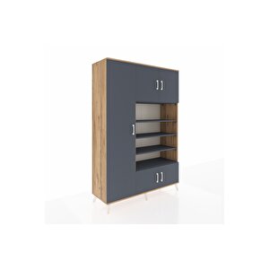 Hyperion Gardrop 10 Raflı 5 Kapaklı 132x44x195 Çam-antrasit