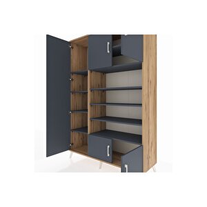 Hyperion Gardrop 10 Raflı 5 Kapaklı 132x44x195 Çam-antrasit