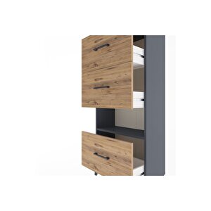 Arges Dolap Tek Raflı 3 Çekmeceli 60x30x134 Antrasit-çam