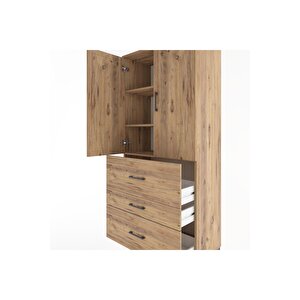 Hyperion Dolap 3 Raflı 3 Çekmeceli 2 Kapaklı 88x44x195 Çam-çam