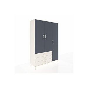 Hyperion Dolap 6 Raflı 3 Çekmeceli Tek Askılı 132x44x195 Aytaşı-antrasit/aytaşı