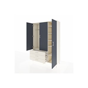 Hyperion Dolap 6 Raflı 3 Çekmeceli Tek Askılı 132x44x195 Aytaşı-antrasit/aytaşı