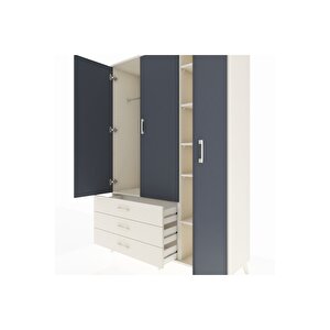 Hyperion Dolap 6 Raflı 3 Çekmeceli Tek Askılı 132x44x195 Aytaşı-antrasit/aytaşı