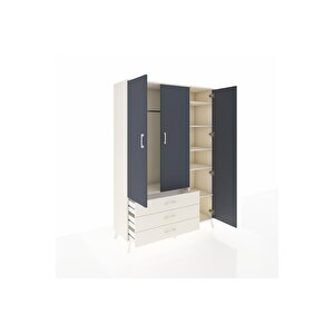 Hyperion Dolap 6 Raflı 3 Çekmeceli Tek Askılı 132x44x195 Aytaşı-antrasit/aytaşı