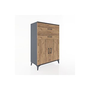 Hyperion Dolap Tek Raflı 2 Çekmeceli 2 Kapaklı 88x44x134 Antrasit-çam