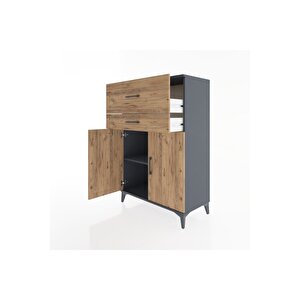 Hyperion Dolap Tek Raflı 2 Çekmeceli 2 Kapaklı 88x44x134 Antrasit-çam