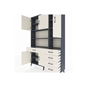 Arges Gardrop 9 Raflı 5 Çekmeceli 5 Kapaklı 132x30x195 Antrasit-aytaşı