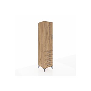 Hyperion Dolap Tek Raflı 4 Çekmeceli Tek Askılı 44x44x195 Çam-çam