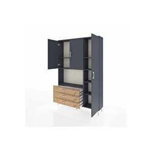 Arges Dolap 7 Raflı 3 Çekmeceli 3 Kapaklı 132x30x195 Antrasit-antrasit/çam