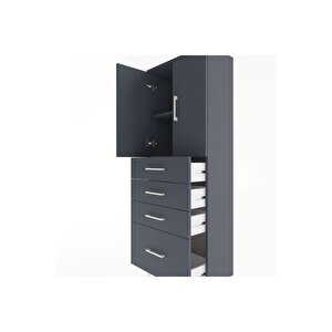 Arges Dolap 2 Raflı 4 Çekmeceli 2 Kapaklı 60x30x163 Antrasit-antrasit