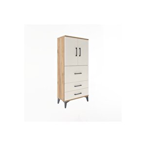 Arges Dolap Tek Raflı 3 Çekmeceli 2 Kapaklı 60x30x134 Çam-aytaşı