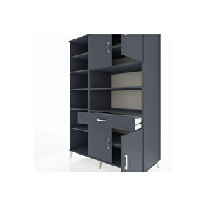 Kronos Dolap 10 Raflı Tek Çekmeceli 4 Kapaklı 132x59x195 Antrasit-antrasit/antrasit