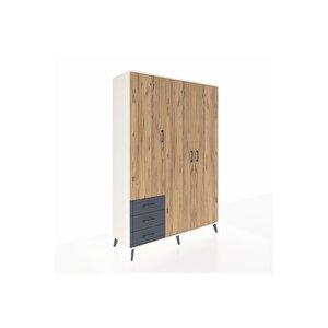 Hyperion Dolap 6 Raflı 3 Çekmeceli Tek Askılı 132x44x195 Aytaşı-çam/antrasit