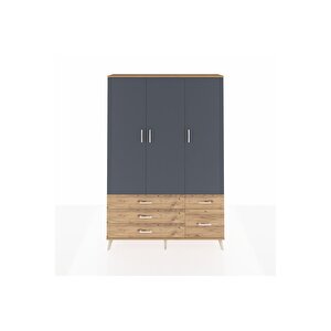 Arges Dolap 5 Raflı 5 Çekmeceli Tek Askılı 132x30x195 Çam-antrasit/çam