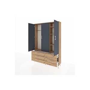 Arges Dolap 5 Raflı 5 Çekmeceli Tek Askılı 132x30x195 Çam-antrasit/çam