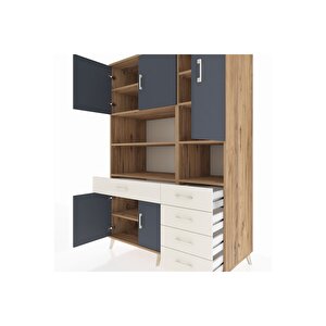 Kronos Dolap 9 Raflı 5 Çekmeceli 5 Kapaklı 132x59x195 Çam-antrasit/aytaşı