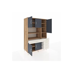 Kronos Dolap 9 Raflı 5 Çekmeceli 5 Kapaklı 132x59x195 Çam-antrasit/aytaşı