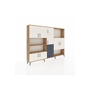 Arges Dolap 10 Raflı 4 Çekmeceli 8 Kapaklı 220x30x163 Çam-aytaşı/antrasit