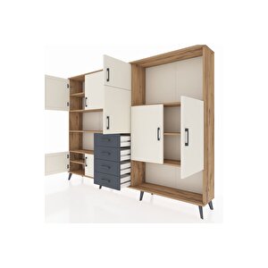 Arges Dolap 10 Raflı 4 Çekmeceli 8 Kapaklı 220x30x163 Çam-aytaşı/antrasit