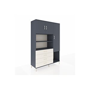 Hyperion Dolap 8 Raflı 4 Çekmeceli 3 Kapaklı 132x44x195 Antrasit-antrasit/aytaşı