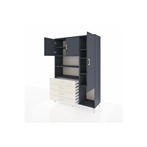 Hyperion Dolap 8 Raflı 4 Çekmeceli 3 Kapaklı 132x44x195 Antrasit-antrasit/aytaşı