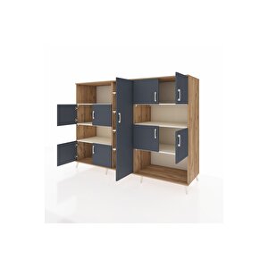 Kronos Dolap 10 Raflı 9 Kapaklı 220x59x163 Çam-antrasit/aytaşı