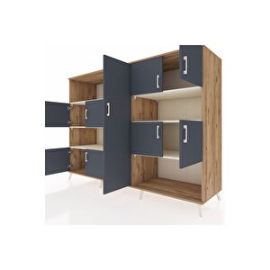 Kronos Dolap 10 Raflı 9 Kapaklı 220x59x163 Çam-antrasit/aytaşı