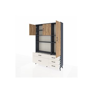 Arges Dolap 7 Raflı 5 Çekmeceli 3 Kapaklı 132x30x195 Antrasit-çam/aytaşı