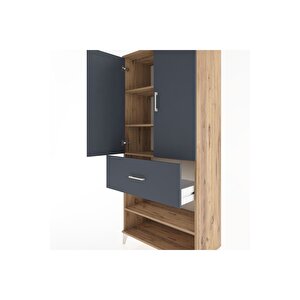 Hyperion Dolap 4 Raflı Tek Çekmeceli 2 Kapaklı 88x44x195 Çam-antrasit