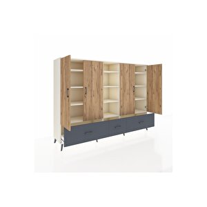 Hyperion Dolap 12 Raflı 3 Çekmeceli 4 Kapaklı 220x44x163 Aytaşı-çam/antrasit