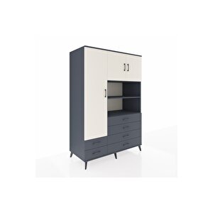 Kronos Dolap 8 Raflı 6 Çekmeceli 3 Kapaklı 132x59x195 Antrasit-aytaşı/antrasit