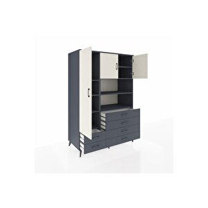 Kronos Dolap 8 Raflı 6 Çekmeceli 3 Kapaklı 132x59x195 Antrasit-aytaşı/antrasit