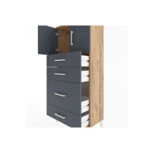 Hyperion Dolap Tek Raflı 4 Çekmeceli 2 Kapaklı 60x44x134 Çam-antrasit