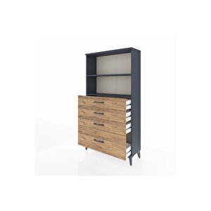 Arges Dolap 2 Raflı 4 Çekmeceli 88x30x163 Antrasit-çam