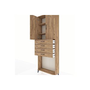 Arges Dolap 3 Raflı 4 Çekmeceli 2 Kapaklı 88x30x243 Çam-çam