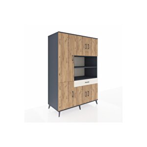 Kronos Dolap 10 Raflı Tek Çekmeceli 6 Kapaklı 132x59x195 Antrasit-çam/aytaşı