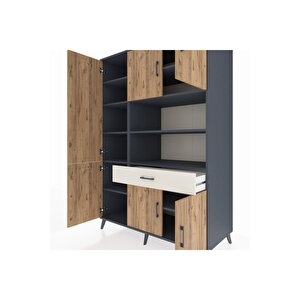 Kronos Dolap 10 Raflı Tek Çekmeceli 6 Kapaklı 132x59x195 Antrasit-çam/aytaşı