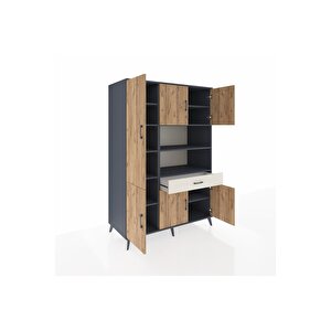 Kronos Dolap 10 Raflı Tek Çekmeceli 6 Kapaklı 132x59x195 Antrasit-çam/aytaşı