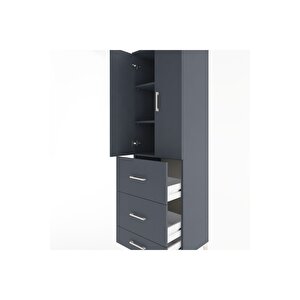 Hyperion Dolap 3 Raflı 3 Çekmeceli 2 Kapaklı 60x44x195 Antrasit-antrasit